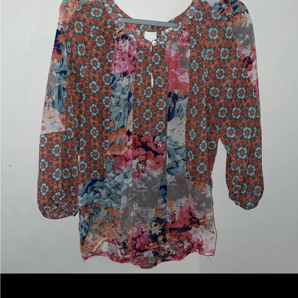 Anthropologie 💮 fig and flower patchwork boho top large - Picture 2 of 4